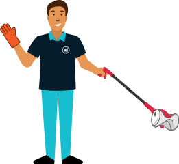 Matériel ergonomique : agent de nettoyage utilisant une pince à déchets lors du ramassage